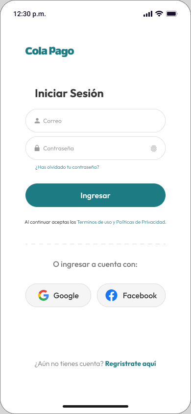Pantalla de inicio de sesión