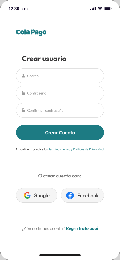 Pantalla de registro